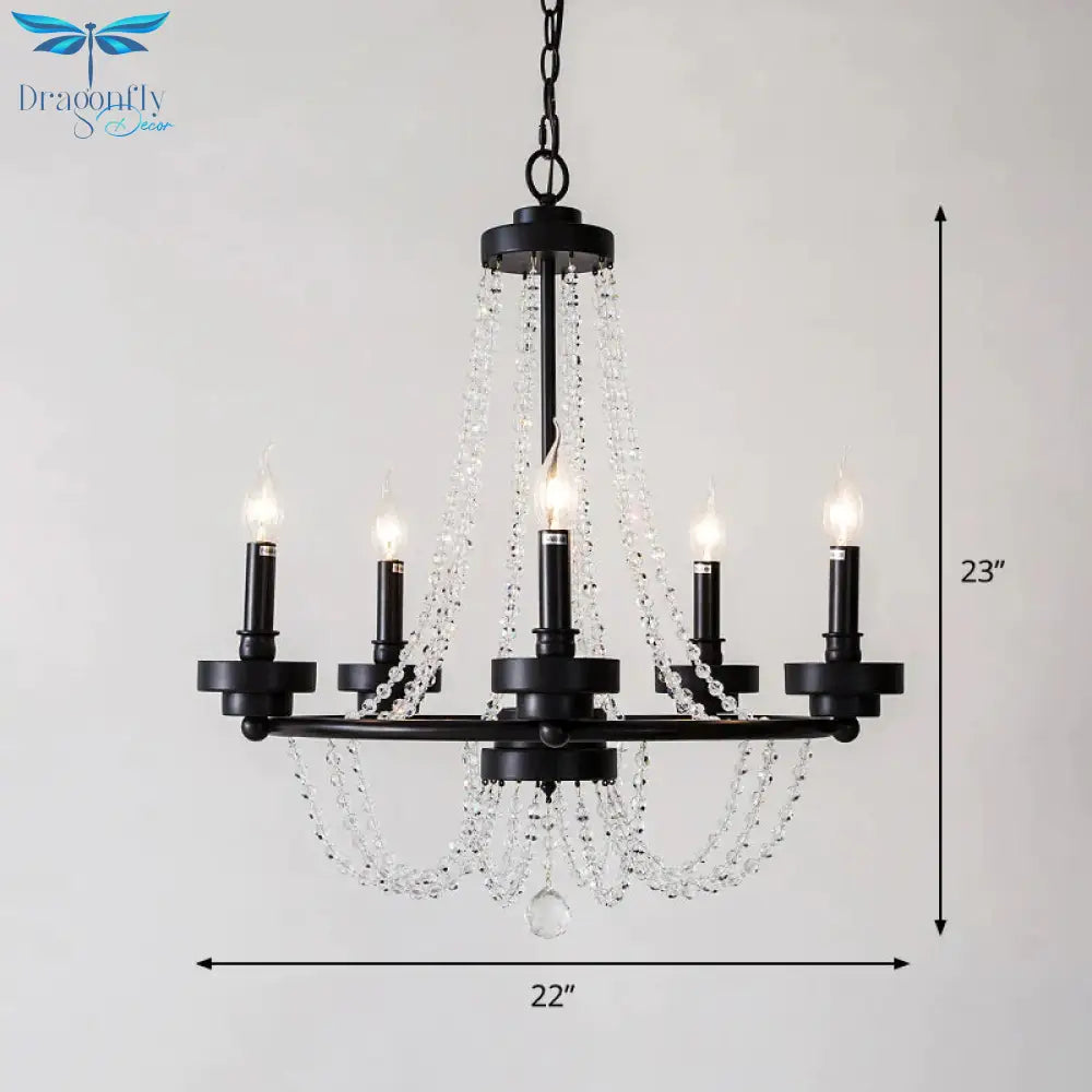 Metallic Candlestick Suspension Lamp Retro 5 - Light Restaurant Hanging Chandelier In Black With