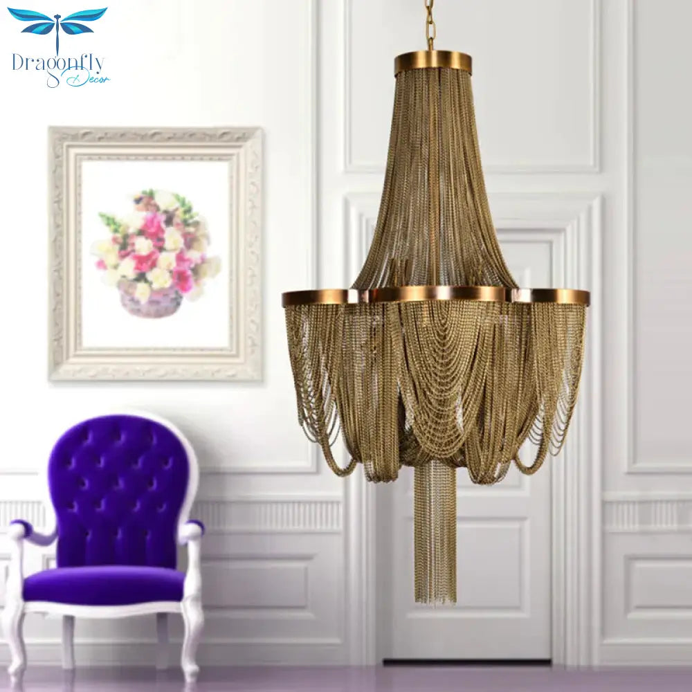 Metallic Chain Chandelier Lighting Fixture Rural 6 Lights Living Room Hanging Ceiling Light In