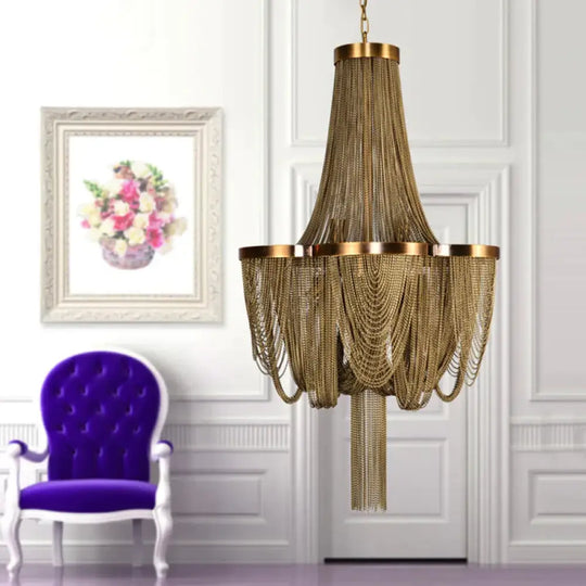 Metallic Chain Chandelier Lighting Fixture Rural 6 Lights Living Room Hanging Ceiling Light In