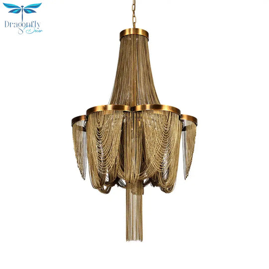 Metallic Chain Chandelier Lighting Fixture Rural 6 Lights Living Room Hanging Ceiling Light In