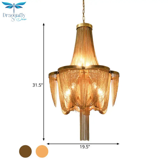 Metallic Chain Chandelier Lighting Fixture Rural 6 Lights Living Room Hanging Ceiling Light In