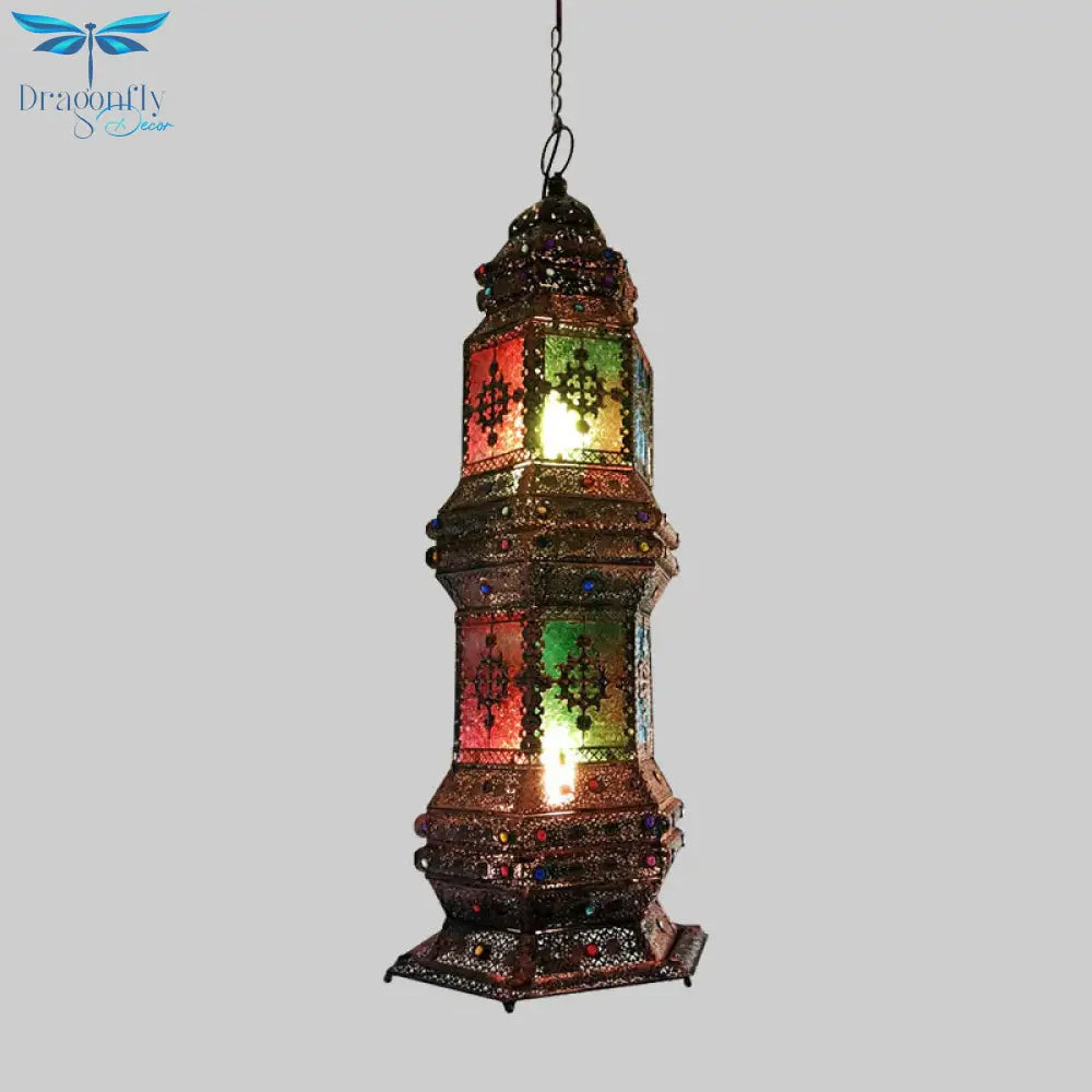Metallic Copper Pendant Lighting Tower Shape 2 - Head Arab Chandelier Lamp For Coffee House
