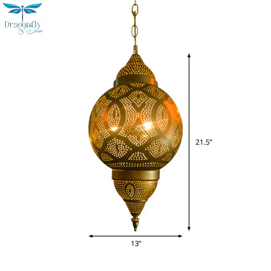 Metallic Vase/Gourd Pendant Lamp Vintage 3 - Head Coffee House Hanging Chandelier In Brass