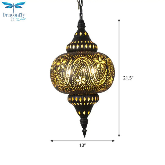 Metallic Vase/Gourd Pendant Lamp Vintage 3 - Head Coffee House Hanging Chandelier In Brass
