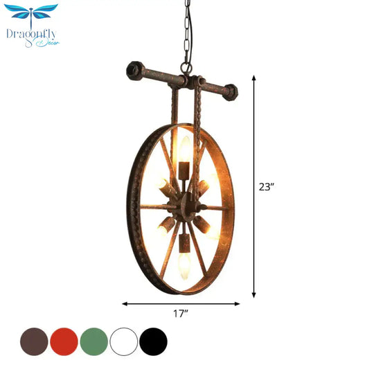 Metallic Wheel Chandelier Lamp Art Deco 6 Lights White/Black/Rust Pendant Ceiling Light For