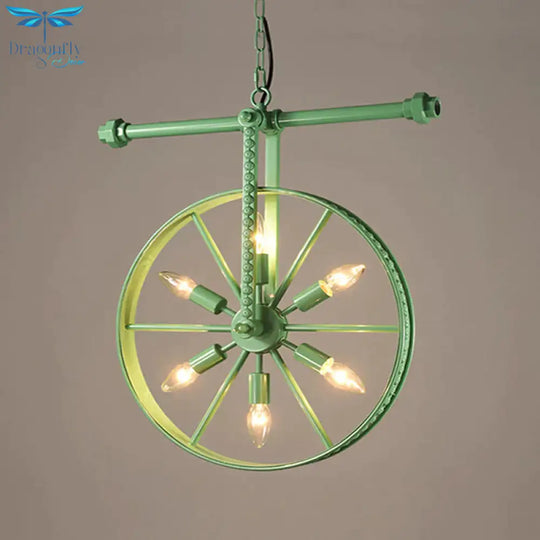 Metallic Wheel Chandelier Lamp Art Deco 6 Lights White/Black/Rust Pendant Ceiling Light For