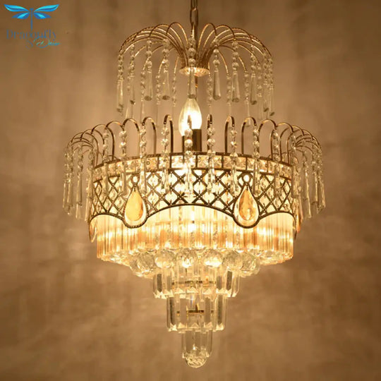 Mid - Century Curved Arm Hanging Chandelier 3 Heads Clear Crystal Draping Pendant Light Kit