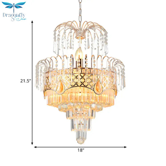 Mid - Century Curved Arm Hanging Chandelier 3 Heads Clear Crystal Draping Pendant Light Kit