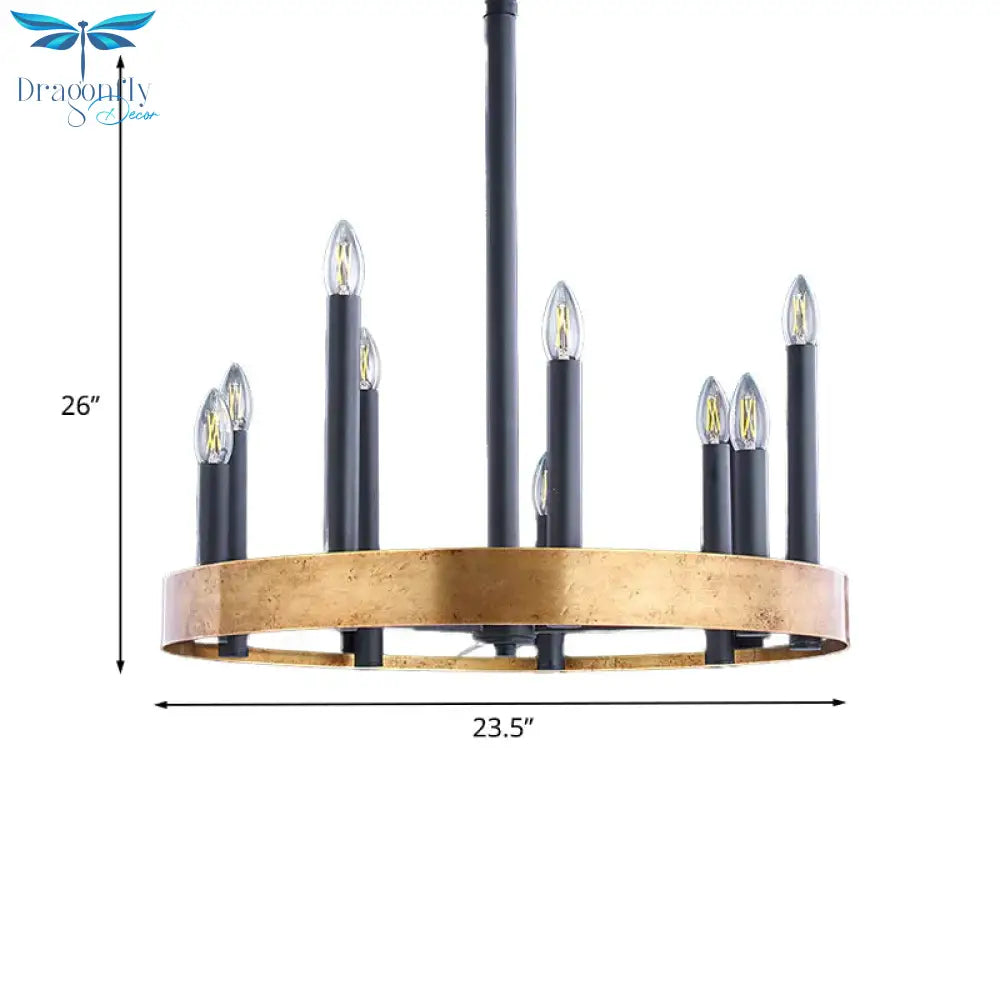 Mid - Century Wheel Chandelier 9/12 Heads Metal Ceiling Suspension Lamp In Black - Gold With Candle