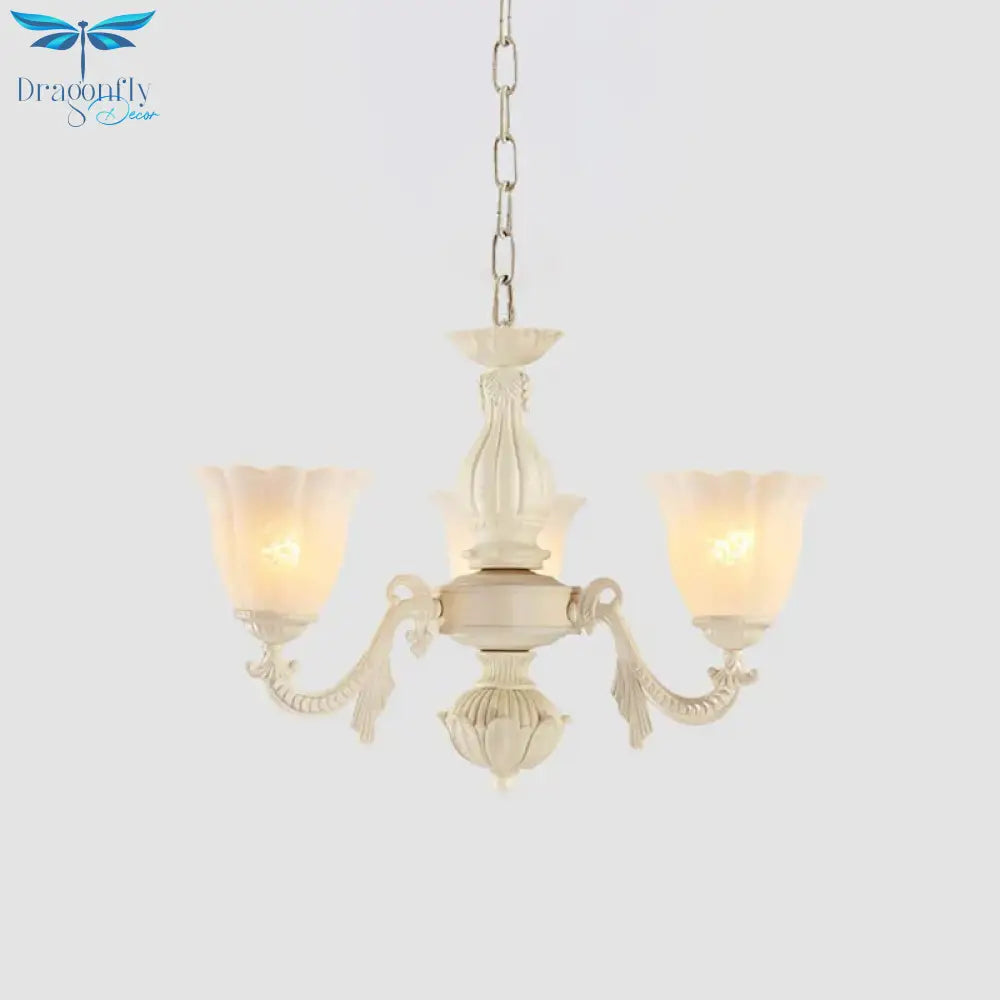 Milk Glass Blossom Chandelier Traditional 3/5/8 Heads Dining Room Hanging Pendant Light In Beige