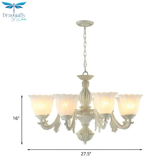 Milk Glass Blossom Chandelier Traditional 3/5/8 Heads Dining Room Hanging Pendant Light In Beige