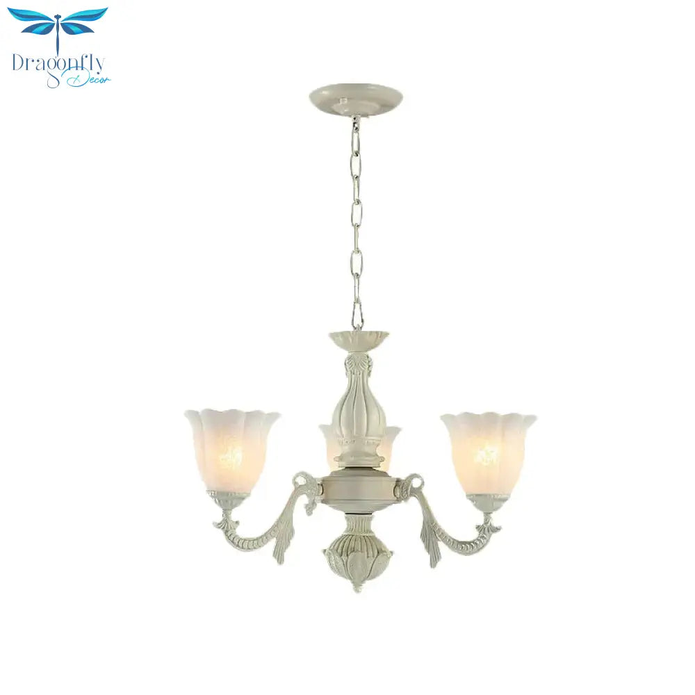 Milk Glass Blossom Chandelier Traditional 3/5/8 Heads Dining Room Hanging Pendant Light In Beige