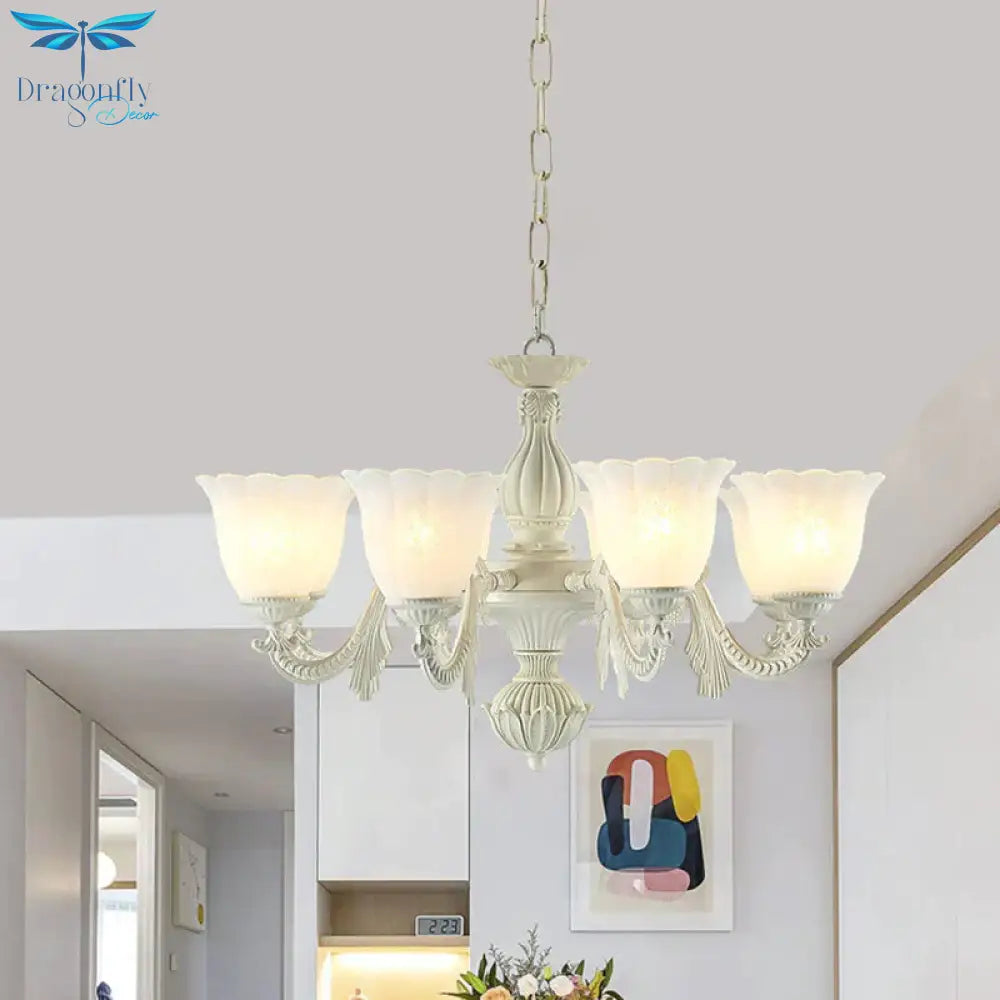 Milk Glass Blossom Chandelier Traditional 3/5/8 Heads Dining Room Hanging Pendant Light In Beige