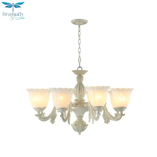 Milk Glass Blossom Chandelier Traditional 3/5/8 Heads Dining Room Hanging Pendant Light In Beige
