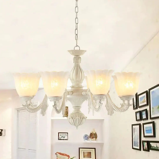 Milk Glass Blossom Chandelier Traditional 3/5/8 Heads Dining Room Hanging Pendant Light In Beige 8 /