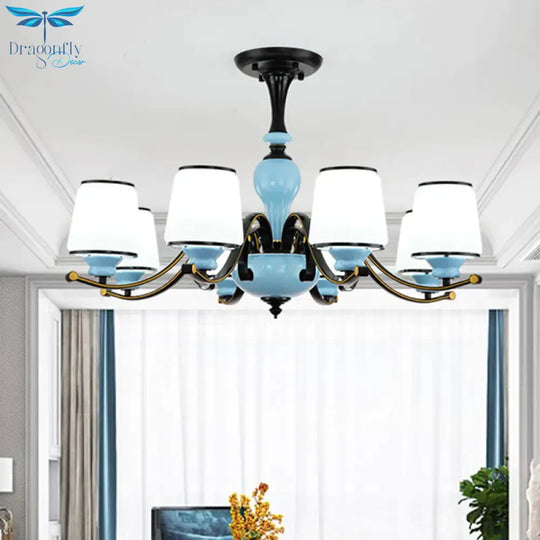 Milky Glass Empire Shade Suspension Pendant Light Countryside Style 3/6/8 - Head Living Room