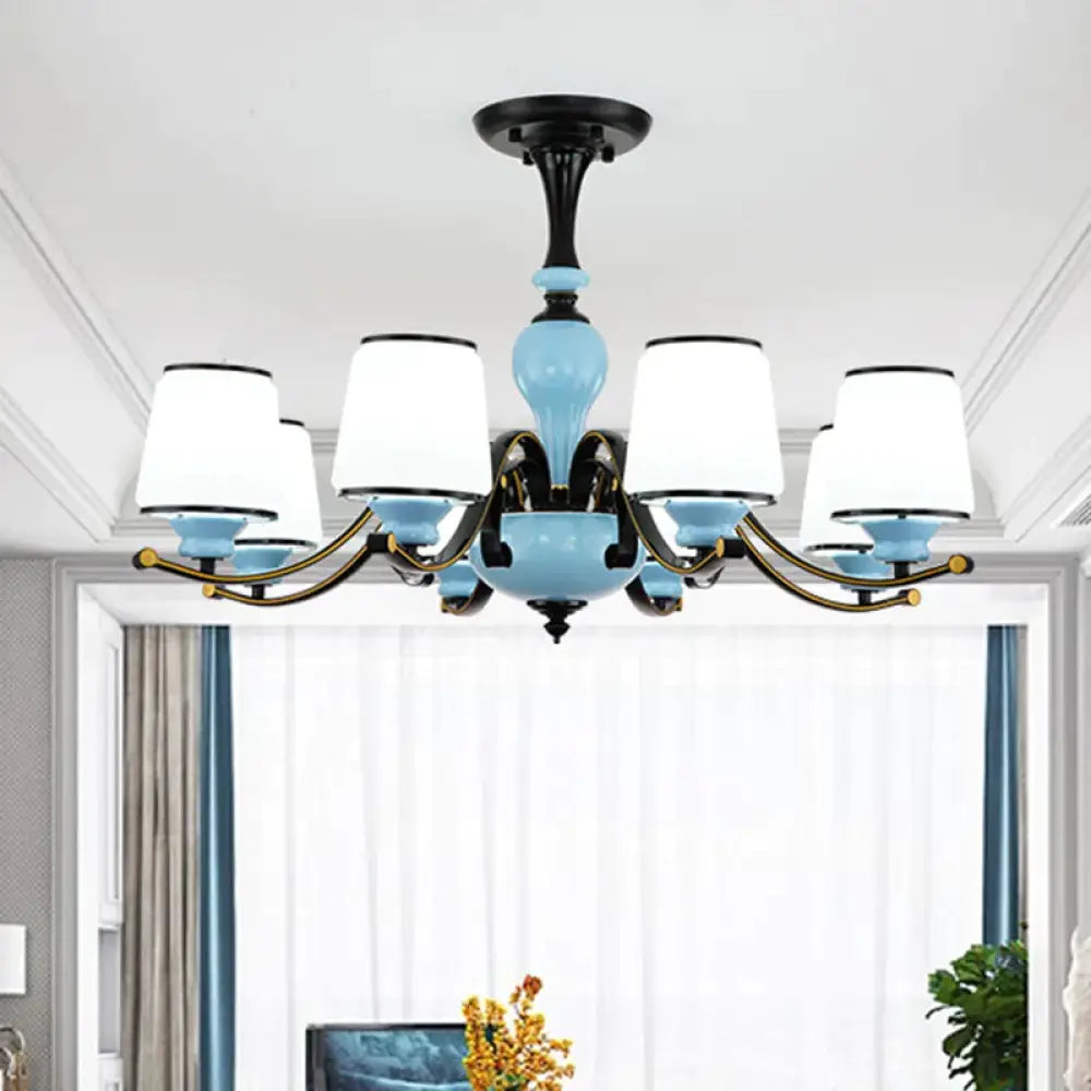 Milky Glass Empire Shade Suspension Pendant Light Countryside Style 3/6/8 - Head Living Room