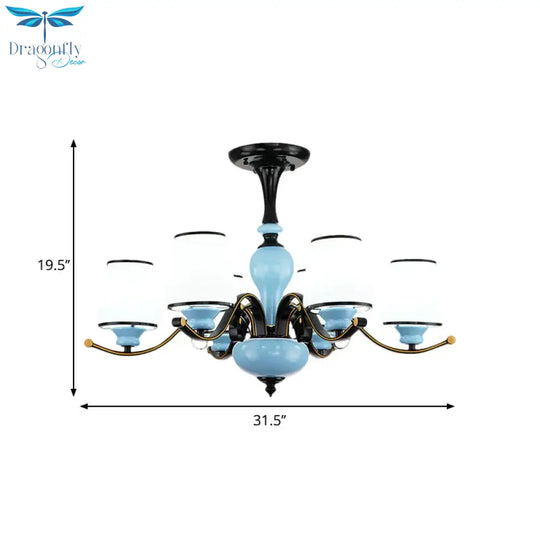 Milky Glass Empire Shade Suspension Pendant Light Countryside Style 3/6/8 - Head Living Room