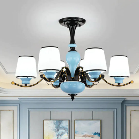 Milky Glass Empire Shade Suspension Pendant Light Countryside Style 3/6/8 - Head Living Room