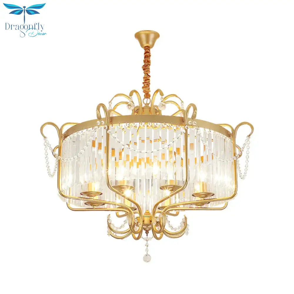 Minimalism Candelabra Ceiling Chandelier 6/8 Lights Crystal Pendant Light Fixture In Gold/Light
