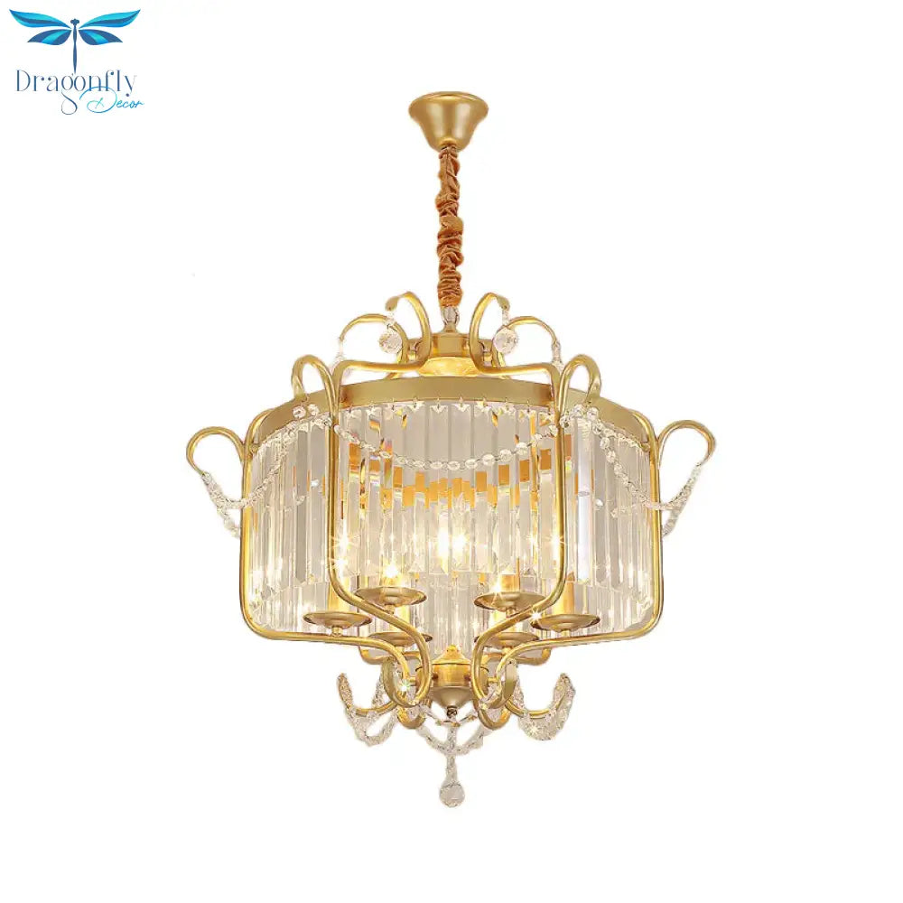 Minimalism Candelabra Ceiling Chandelier 6/8 Lights Crystal Pendant Light Fixture In Gold/Light