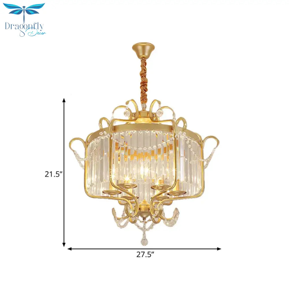 Minimalism Candelabra Ceiling Chandelier 6/8 Lights Crystal Pendant Light Fixture In Gold/Light