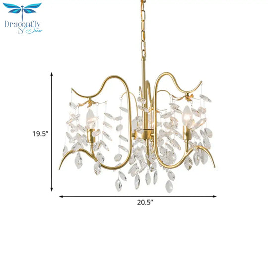 Minimalist 3 - Head Gold Chandelier With Faceted Ball Finials - Elegant Hall Ceiling Suspension Lamp