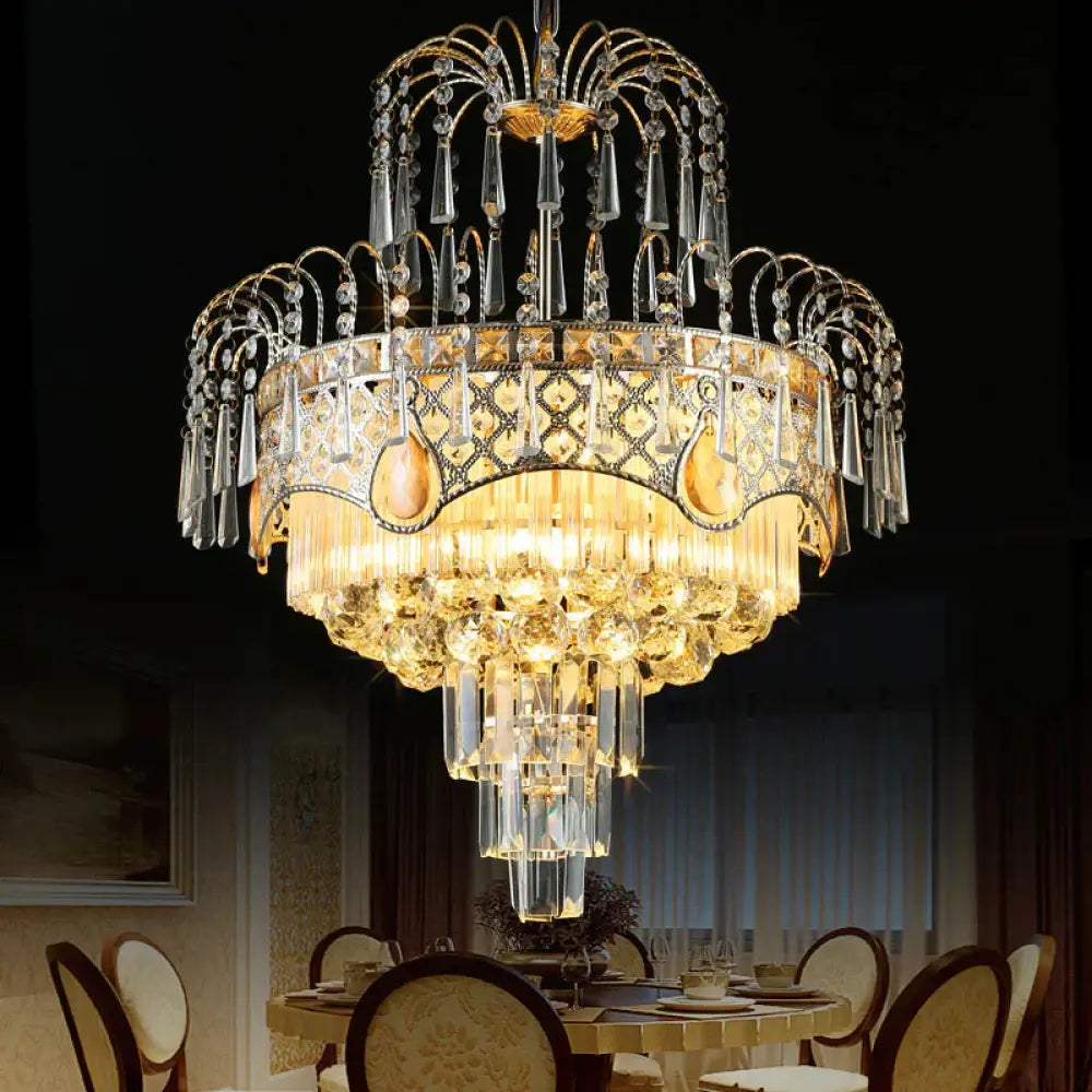 Modern 3/5 Lights Chandelier Light With Crystal Shade Gold Tiered Ceiling For Dining Room