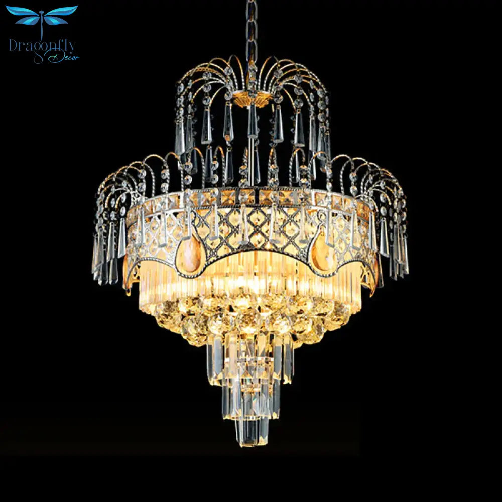 Modern 3/5 Lights Chandelier Light With Crystal Shade Gold Tiered Ceiling For Dining Room