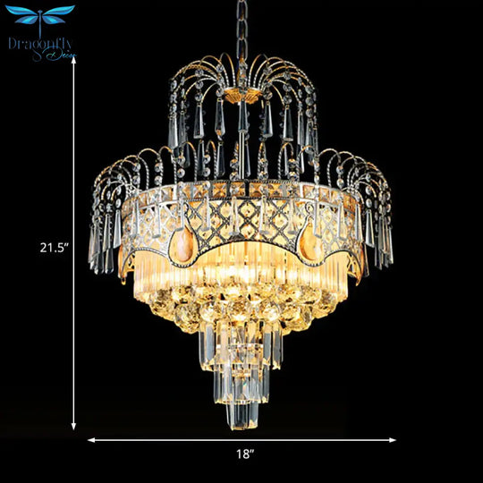 Modern 3/5 Lights Chandelier Light With Crystal Shade Gold Tiered Ceiling For Dining Room