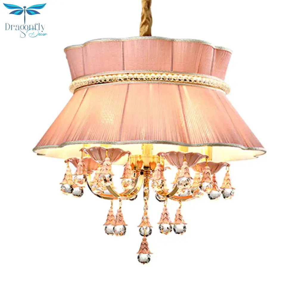 Modern Candelabra Hanging Light Kit 5 Heads Crystal Drop Pendant Chandelier In Blue/Pink With