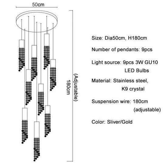 Modern Chrome Crystal Ceiling Chandelier For Dining Room Staircase Long Loft Large Hallway Lobby