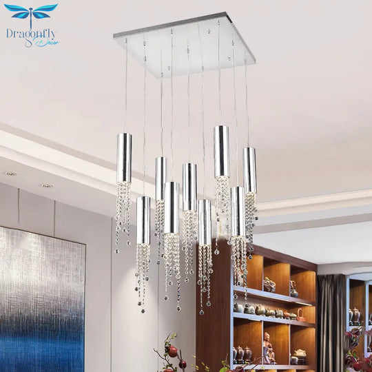 Modern Chrome Crystal Ceiling Chandelier For Dining Room Staircase Long Loft Large Hallway Lobby