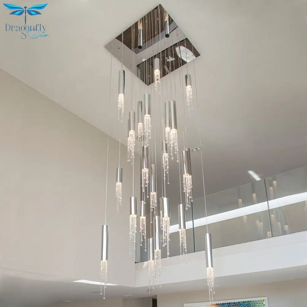 Modern Chrome Crystal Ceiling Chandelier For Dining Room Staircase Long Loft Large Hallway Lobby
