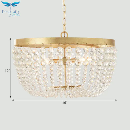 Modern Crystal Brass 3/5 Bulbs Hanging Ceiling Light Chandelier With Wide Dome