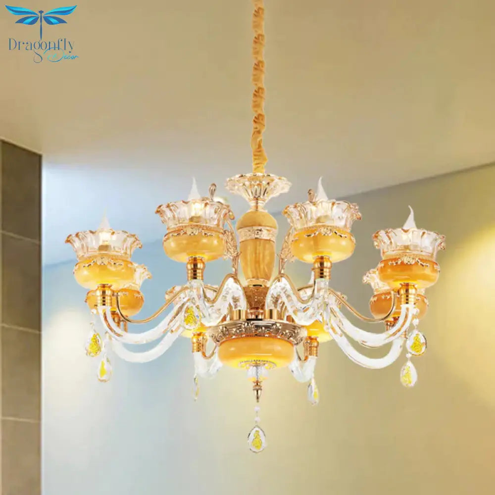 Modern Flower Shaped Chandelier Lighting Fixture Clear Crystal 6/8 Lights Bedroom Drop Pendant