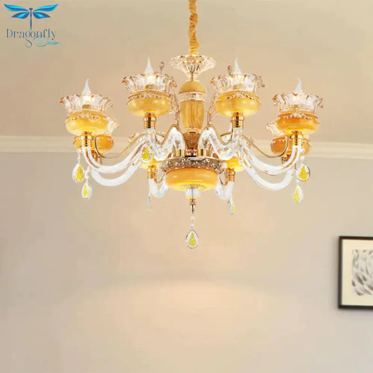 Modern Flower Shaped Chandelier Lighting Fixture Clear Crystal 6/8 Lights Bedroom Drop Pendant