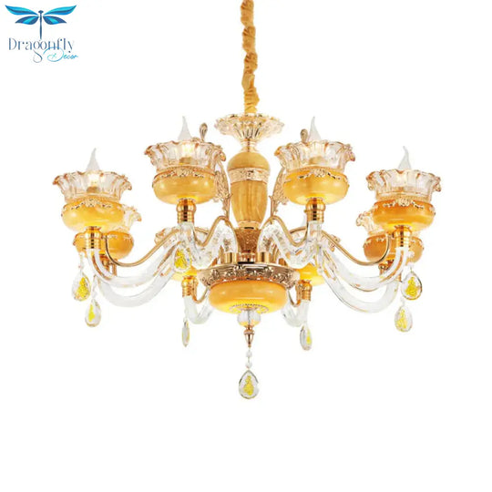 Modern Flower Shaped Chandelier Lighting Fixture Clear Crystal 6/8 Lights Bedroom Drop Pendant