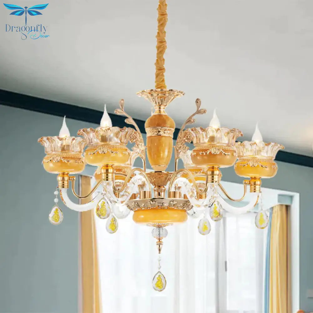 Modern Flower Shaped Chandelier Lighting Fixture Clear Crystal 6/8 Lights Bedroom Drop Pendant