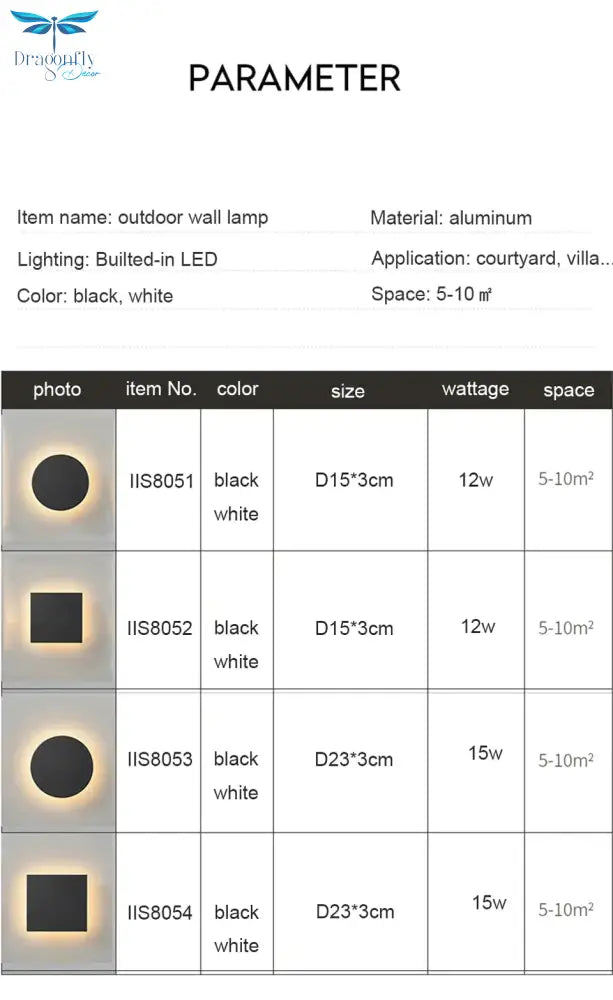 Modern Ip65 Waterproof Outdoor Led Wall Lamp Aluminum Round Squar Light Garden Porch Sconce 96V