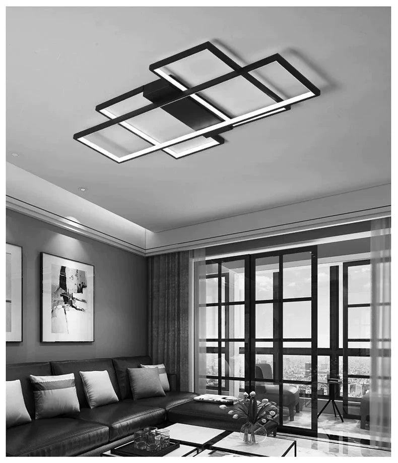 Modern Led Ceiling Light Living Room Bedroom Dining Aluminum Alloy Black&amp;White Chandelier Lamp