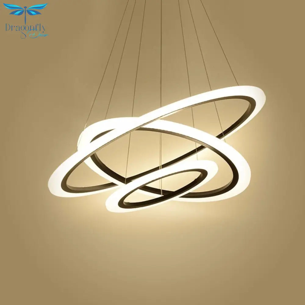 Modern Led Circular2/3 Rings Chandeliers Light White Black For Dining Room Living Pendant Lighting