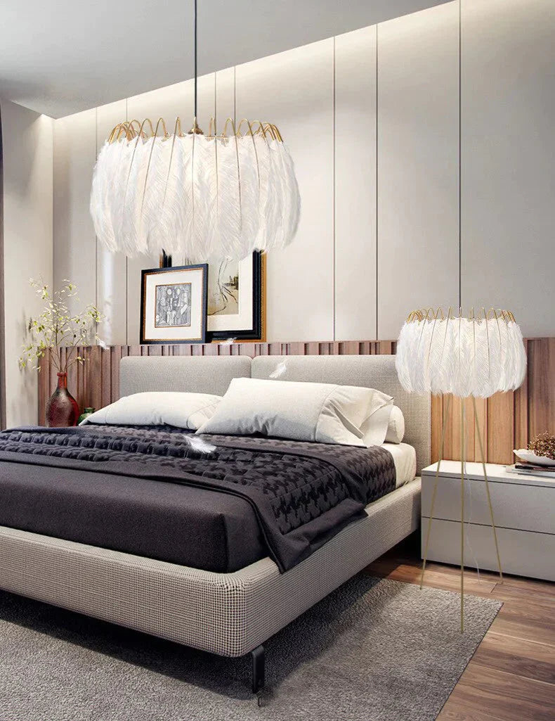 Modern Nordic Fairy Feather Chandelier Lamp Loft Pendant Lights Living Suspension Lighting Fixtures