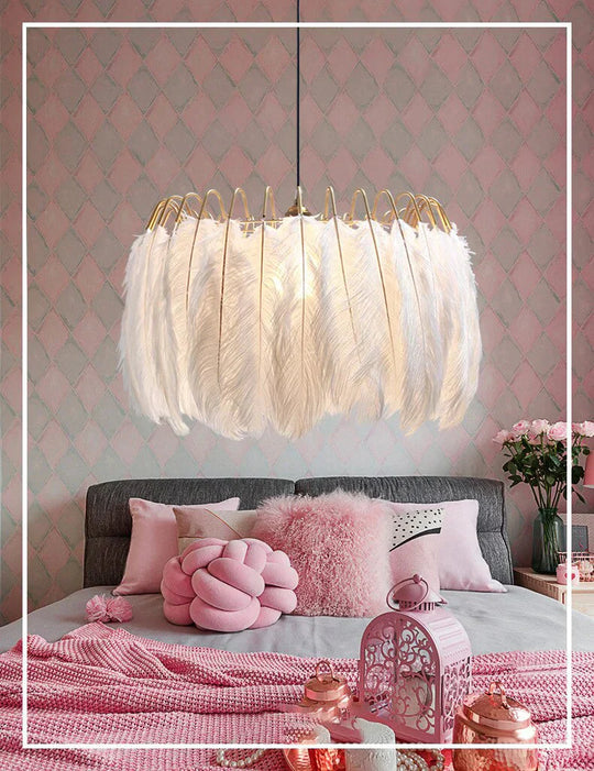 Modern Nordic Fairy Feather Chandelier Lamp Loft Pendant Lights Living Suspension Lighting Fixtures