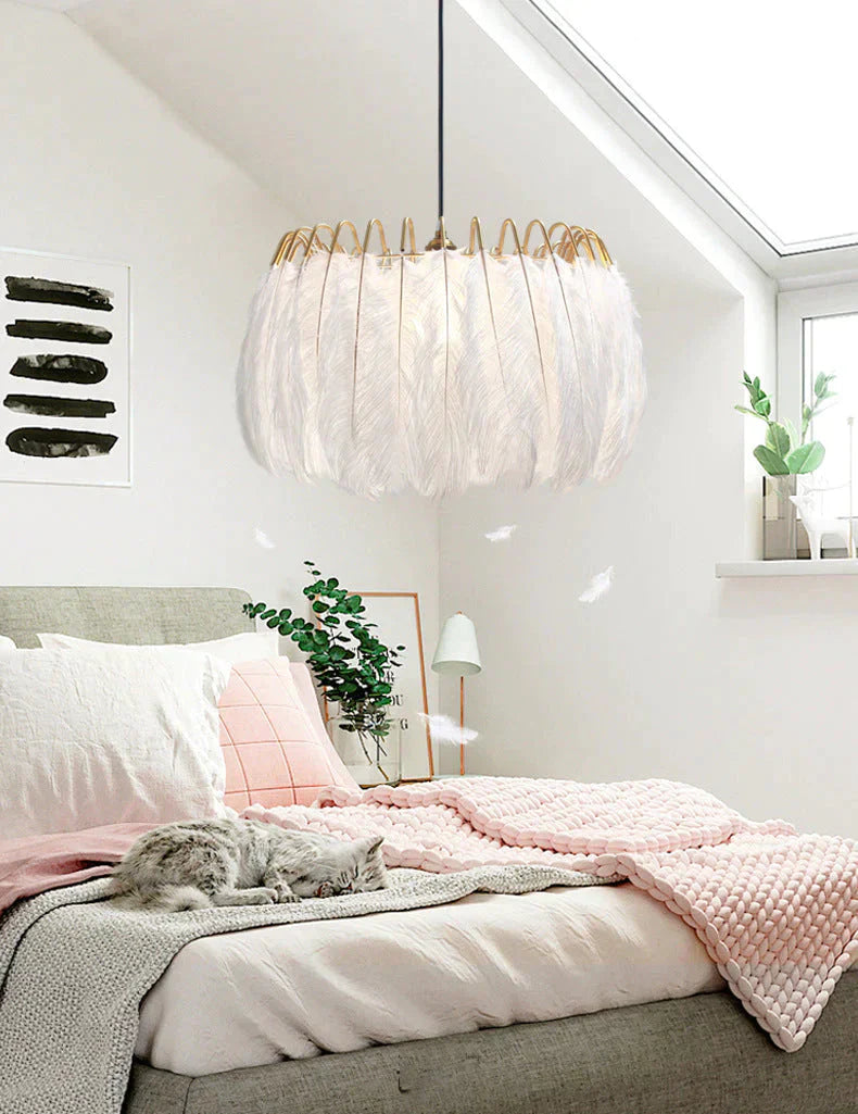 Modern Nordic Fairy Feather Chandelier Lamp Loft Pendant Lights Living Suspension Lighting Fixtures