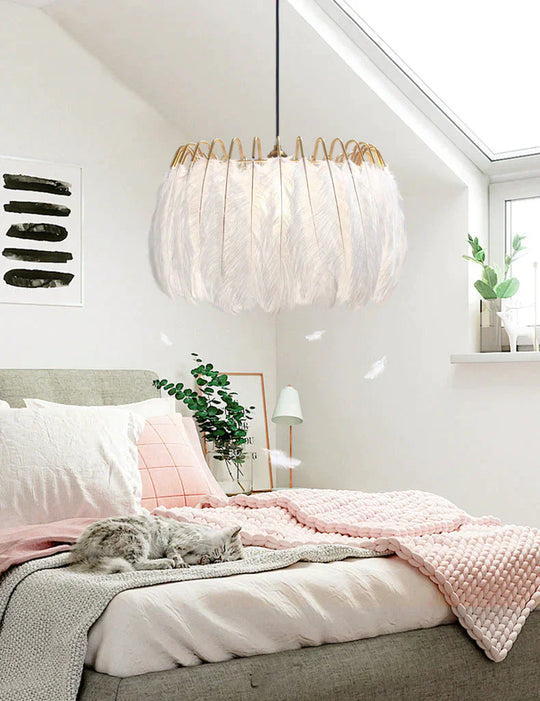 Modern Nordic Fairy Feather Chandelier Lamp Loft Pendant Lights Living Suspension Lighting Fixtures