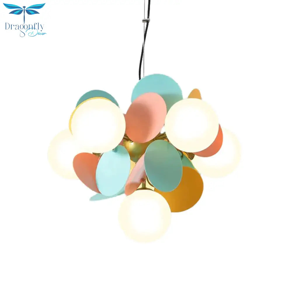 Modern Orb Ceiling Chandelier Cream Glass 6 Heads Bedroom Hanging Light Fixture In Green - Yellow -