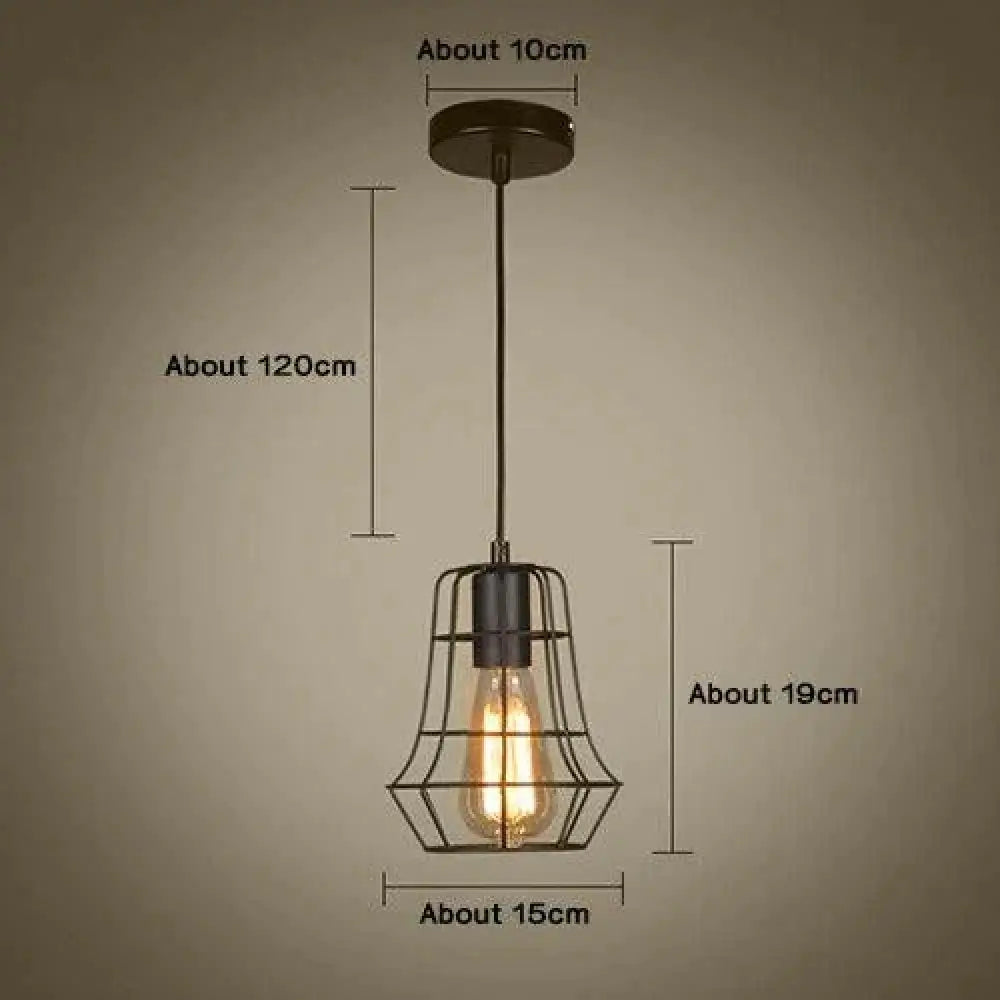 Modern Pendant Light Black Iron Hanging Cage Vintage E27Led Lamp Bulb Industrial Loft Retro Dining