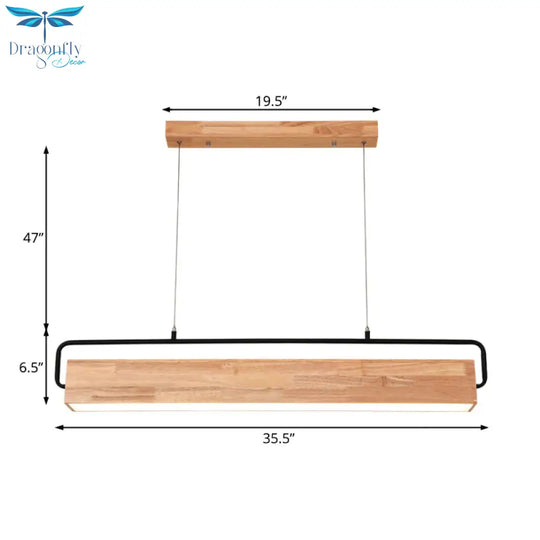 Modern Rectangular Wood Ceiling Chandelier Led Drop Pendant Light In Warm/White