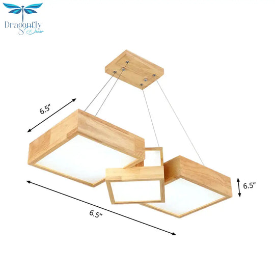 Modern Rhombus/Square Led Chandelier Pendant Wooden 3 - Light Bedroom Ceiling Lamp In Warm/White